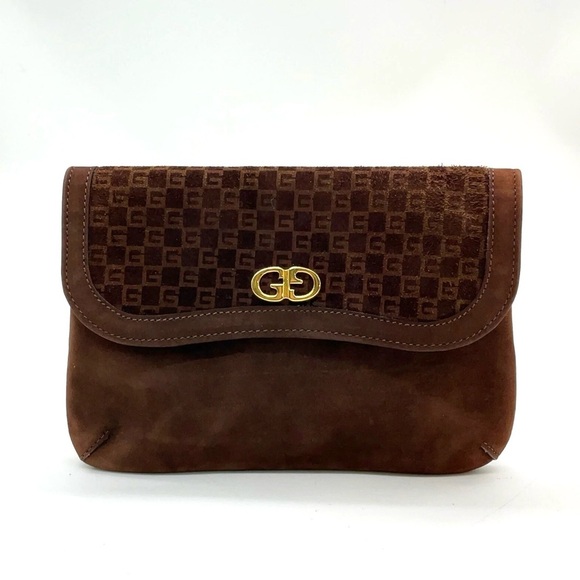 Authentic GG Gucci Pattern Suede Brown Clutch Bag - Picture 1 of 13